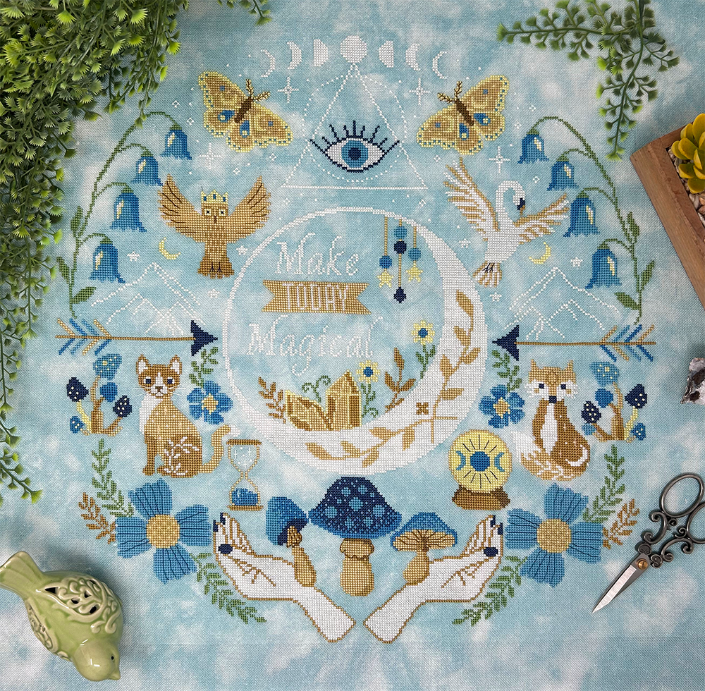 Owls flowers cat and fox and Moon with words make today magical