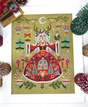 A colorful PDF cover for 'The Yule Goddess' cross stitch chart, depicting a stylized Yule Goddess figure surrounded by winter motifs like trees, animals, and decorative elements.