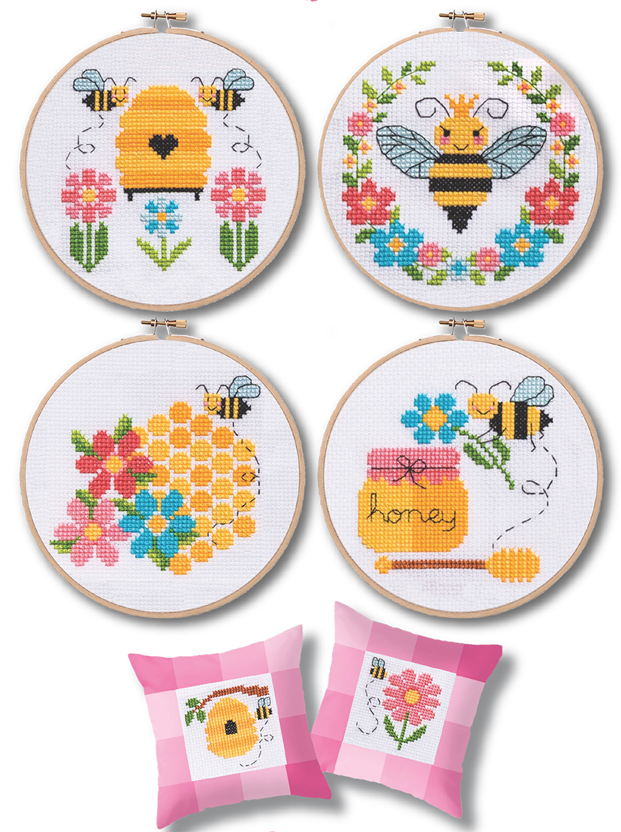 Bees with flowers and honey