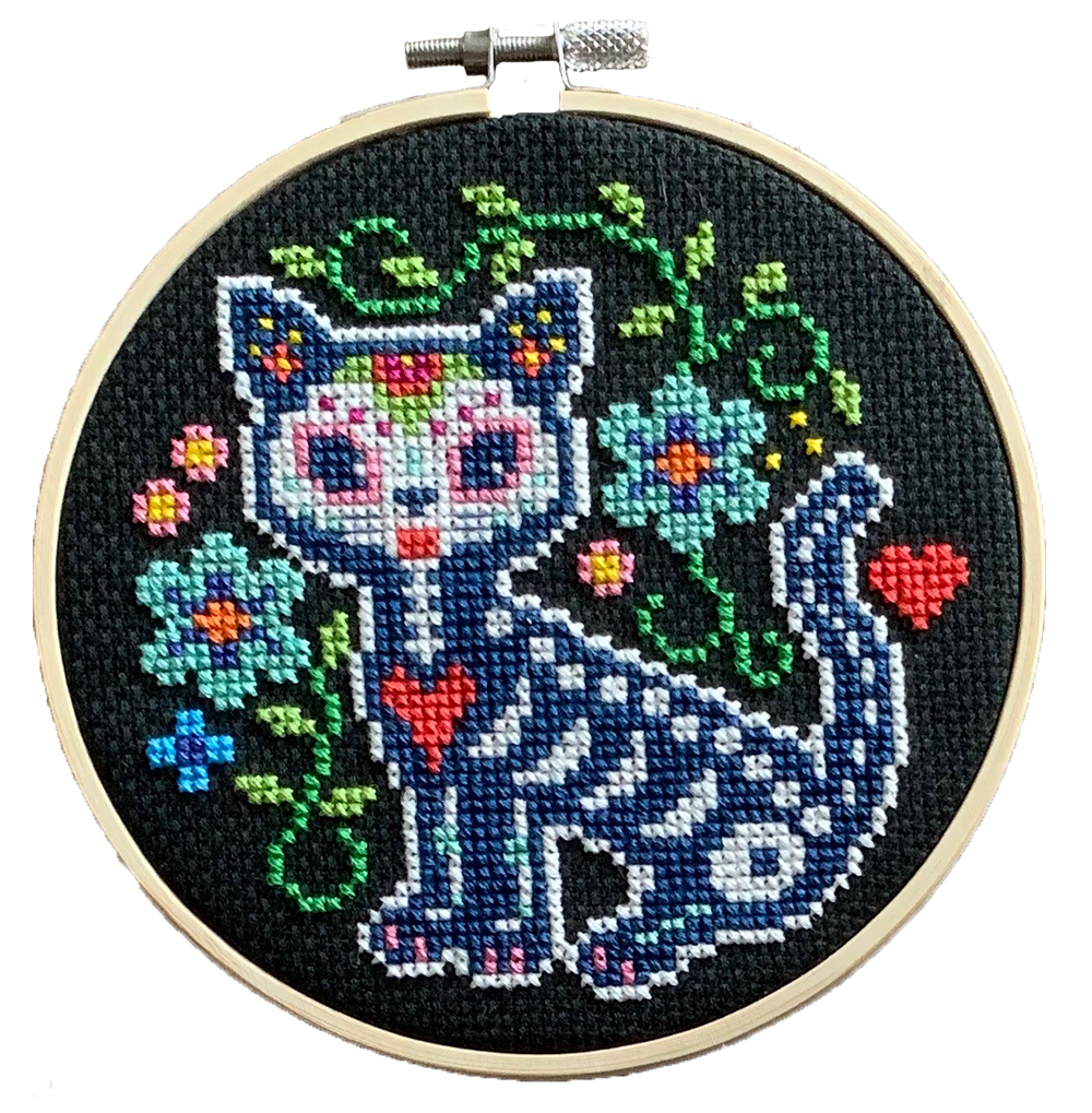 Skeleton cat with flowers