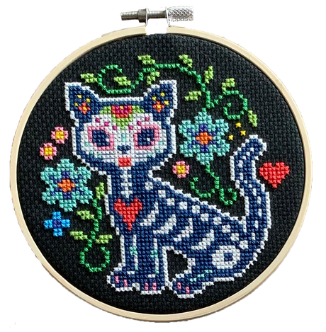 Skeleton cat with flowers