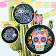 Three day of the dead hoops with dead cat dead bird and skull with flowers
