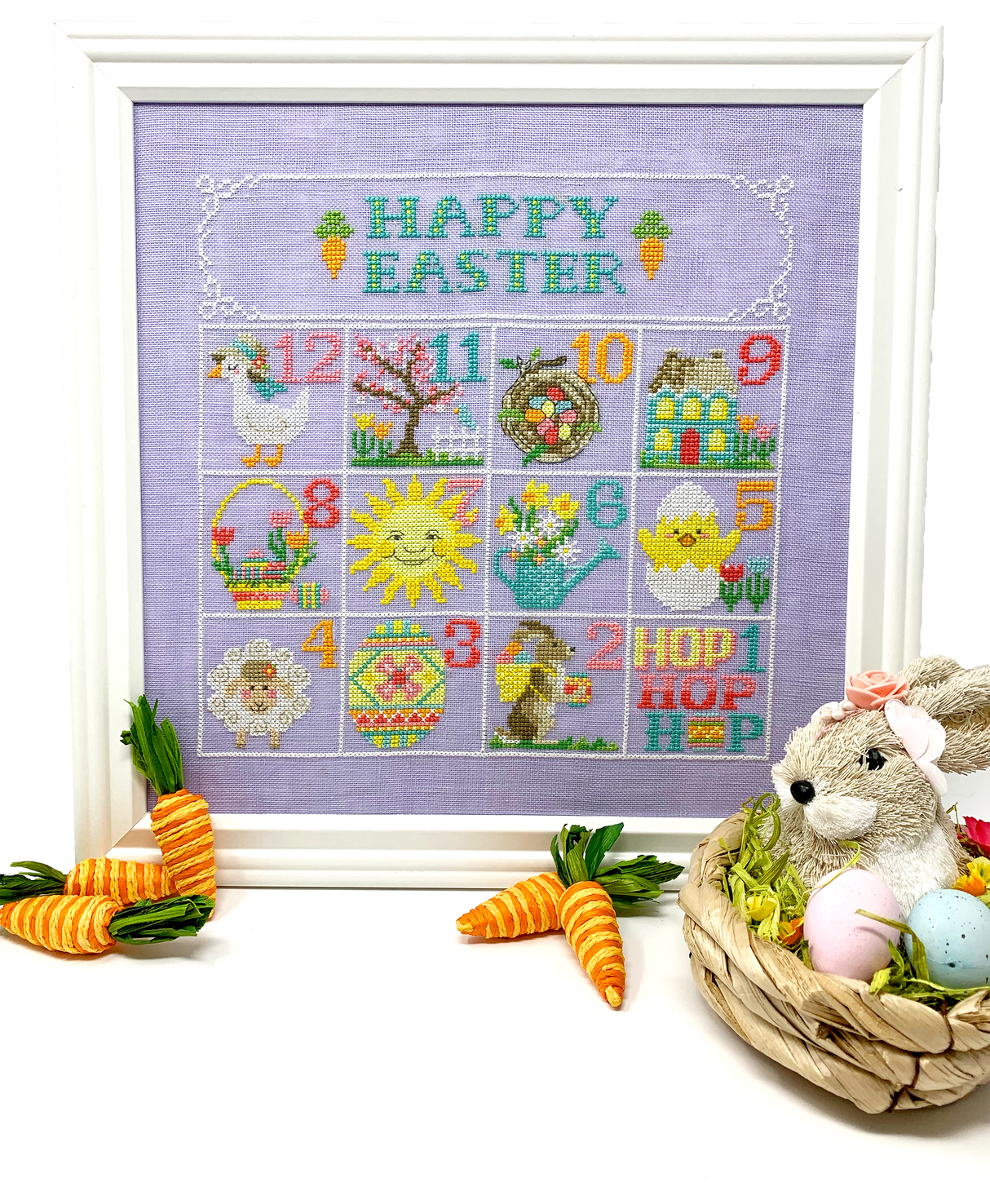 Twelve spring motifs with words happy easter