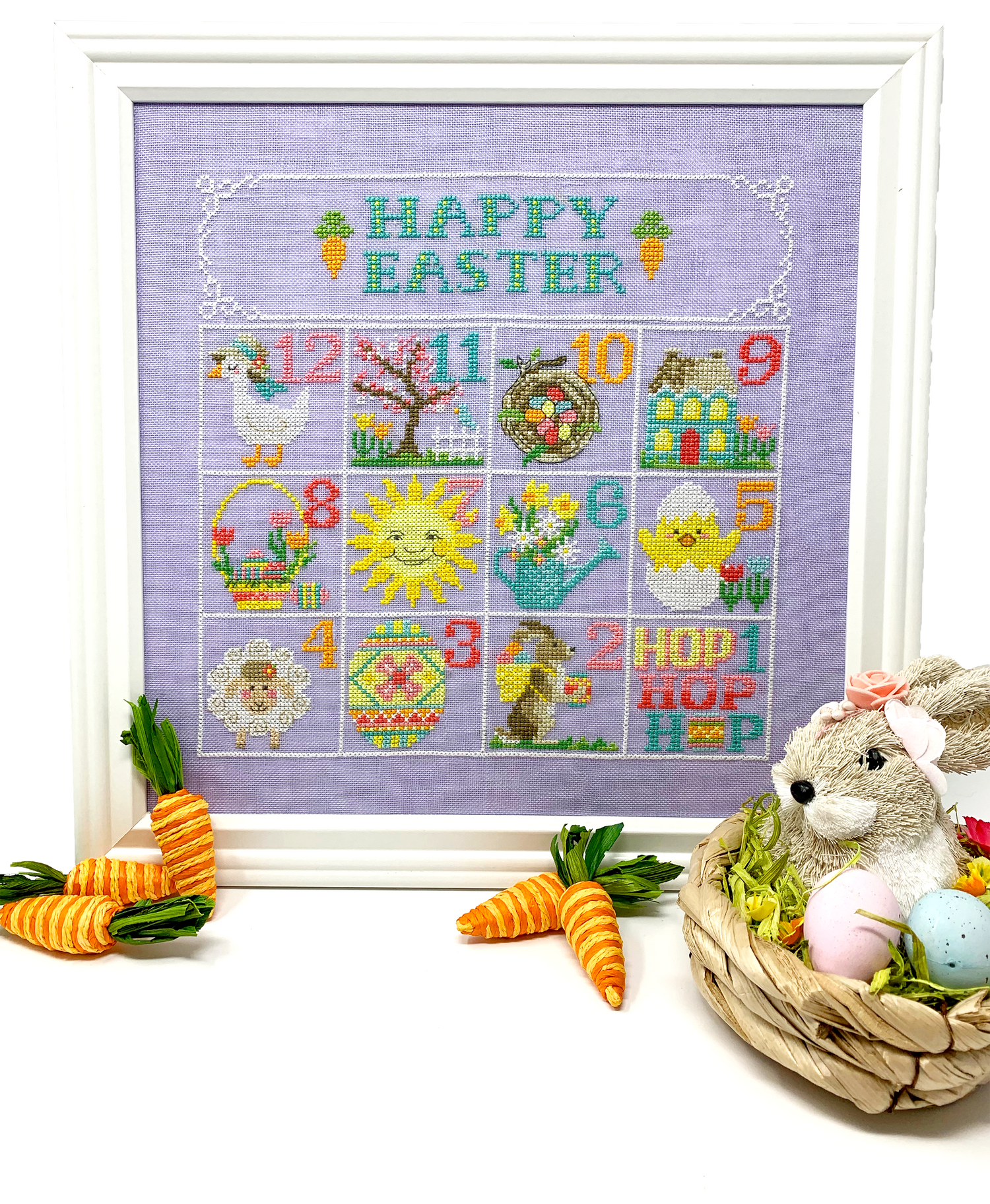 Twelve spring motifs with words happy easter