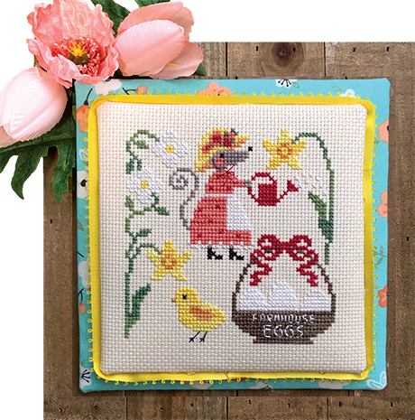 Mouse watering plants with chicken and eggs