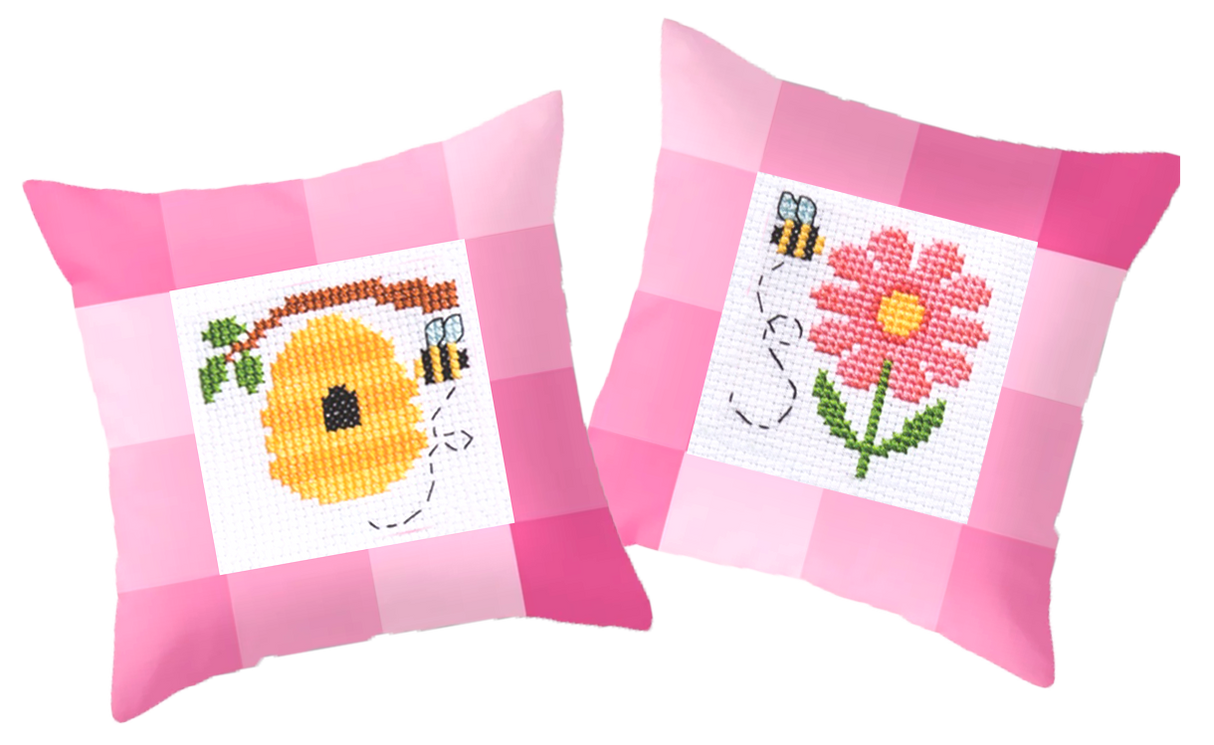 Bees with flowers and honey pillows