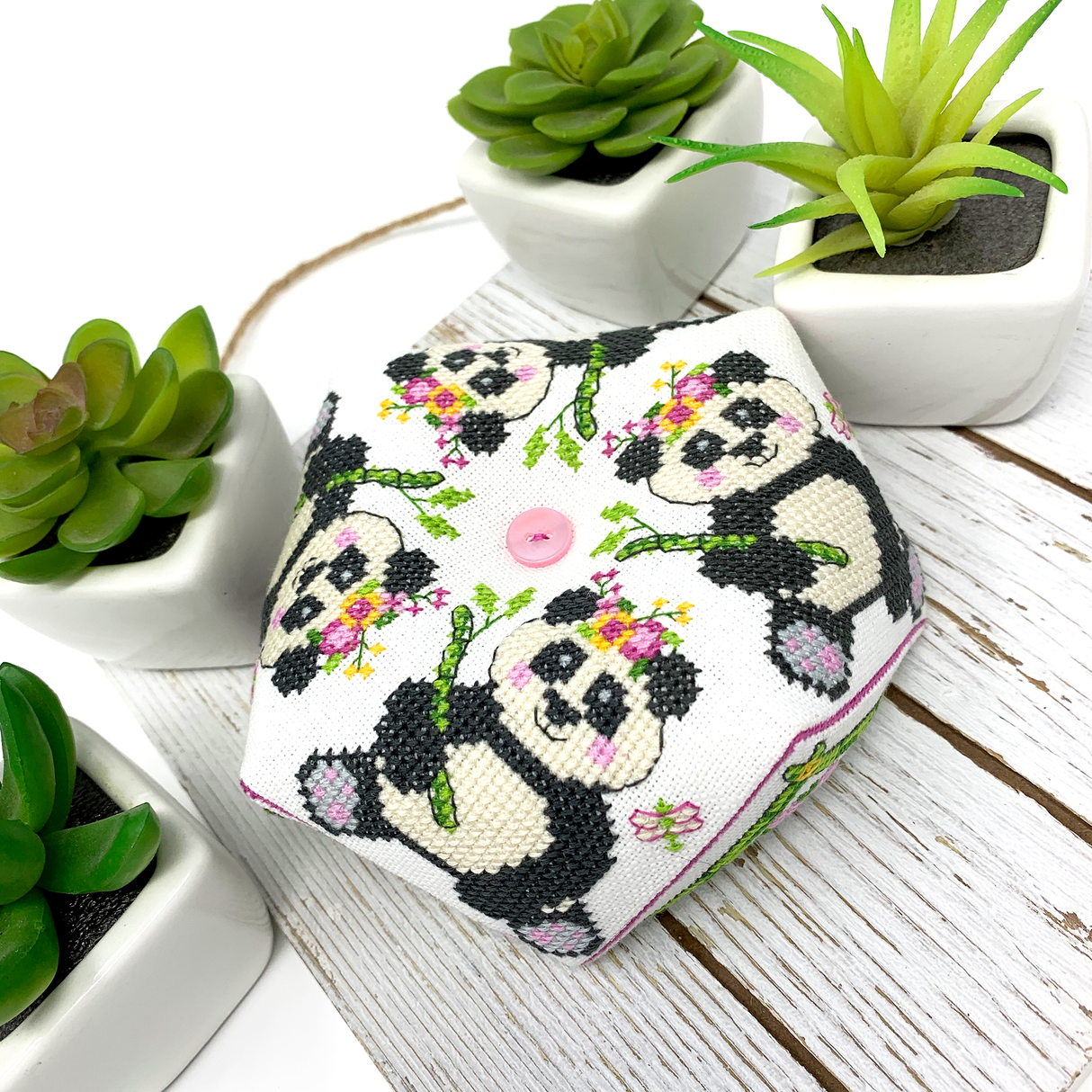 Panda with bamboo and flowers