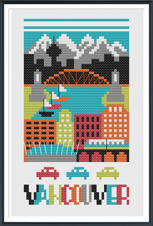 Vancouver Canada Cross Stitch Chart Instant Download Tiny Modernist