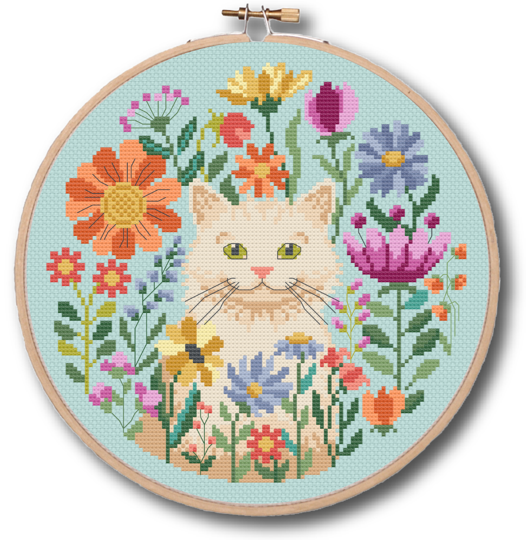 Cat in the Flowers - Modern Cross Stitch PDF