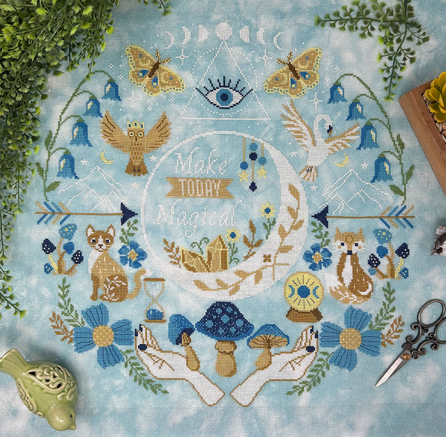 Owls flowers cat and fox and Moon with words make today magical