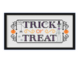Skeleton and pumpkins with the words “trick or treat”