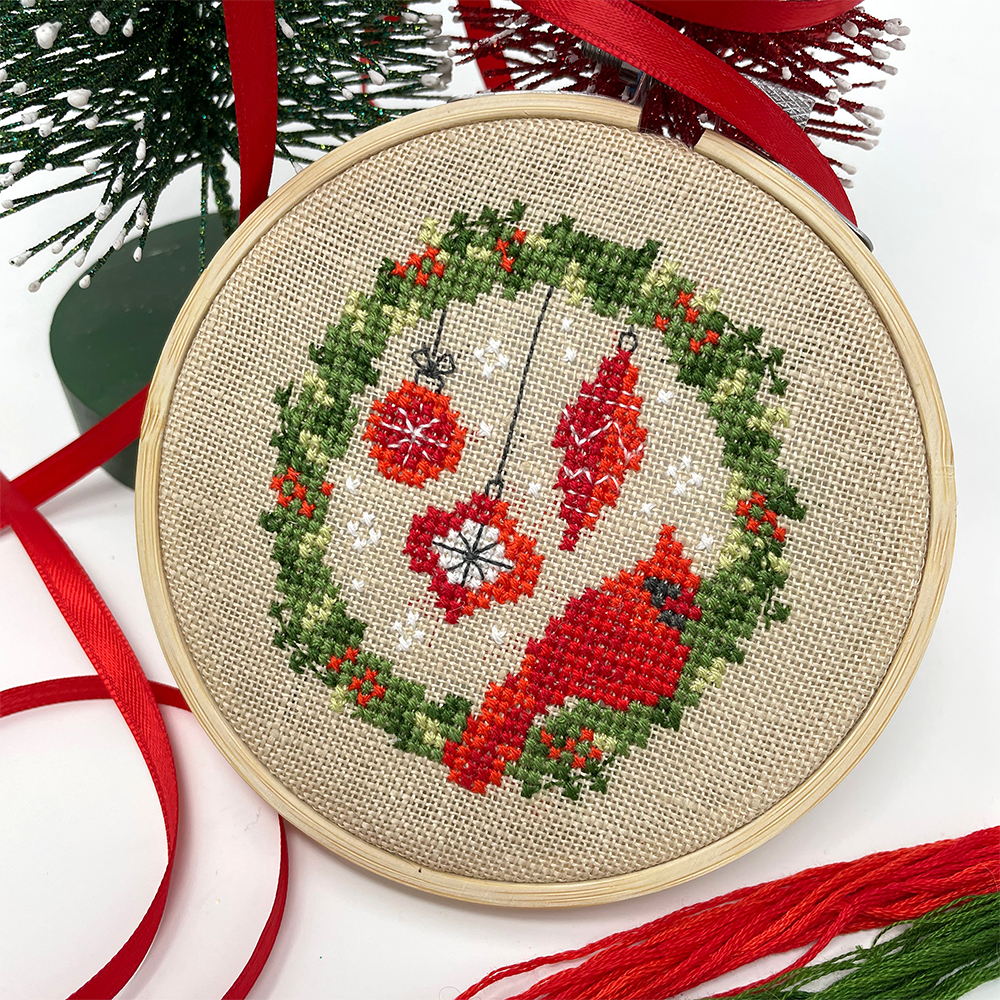Cardinal Wreath - Modern Cross Stitch Pattern – Tiny Modernist Cross Stitch