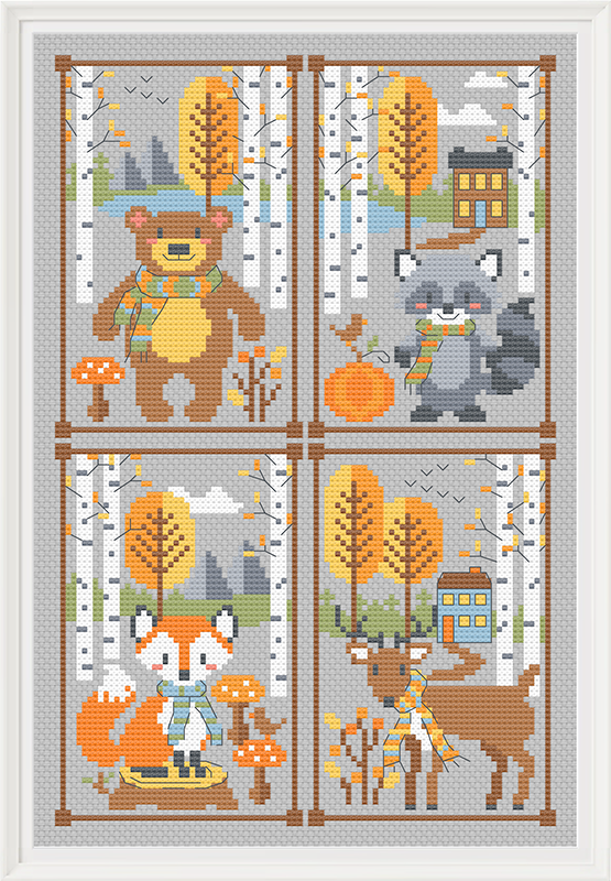 Kreuzstichmuster „Herbst-Tierporträts“