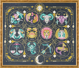 Twelve zodiac signs with gold border