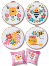 Bees with flowers and honey