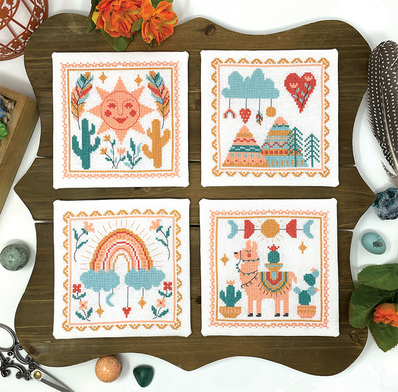 Mountain sun cactus lama and rainbow