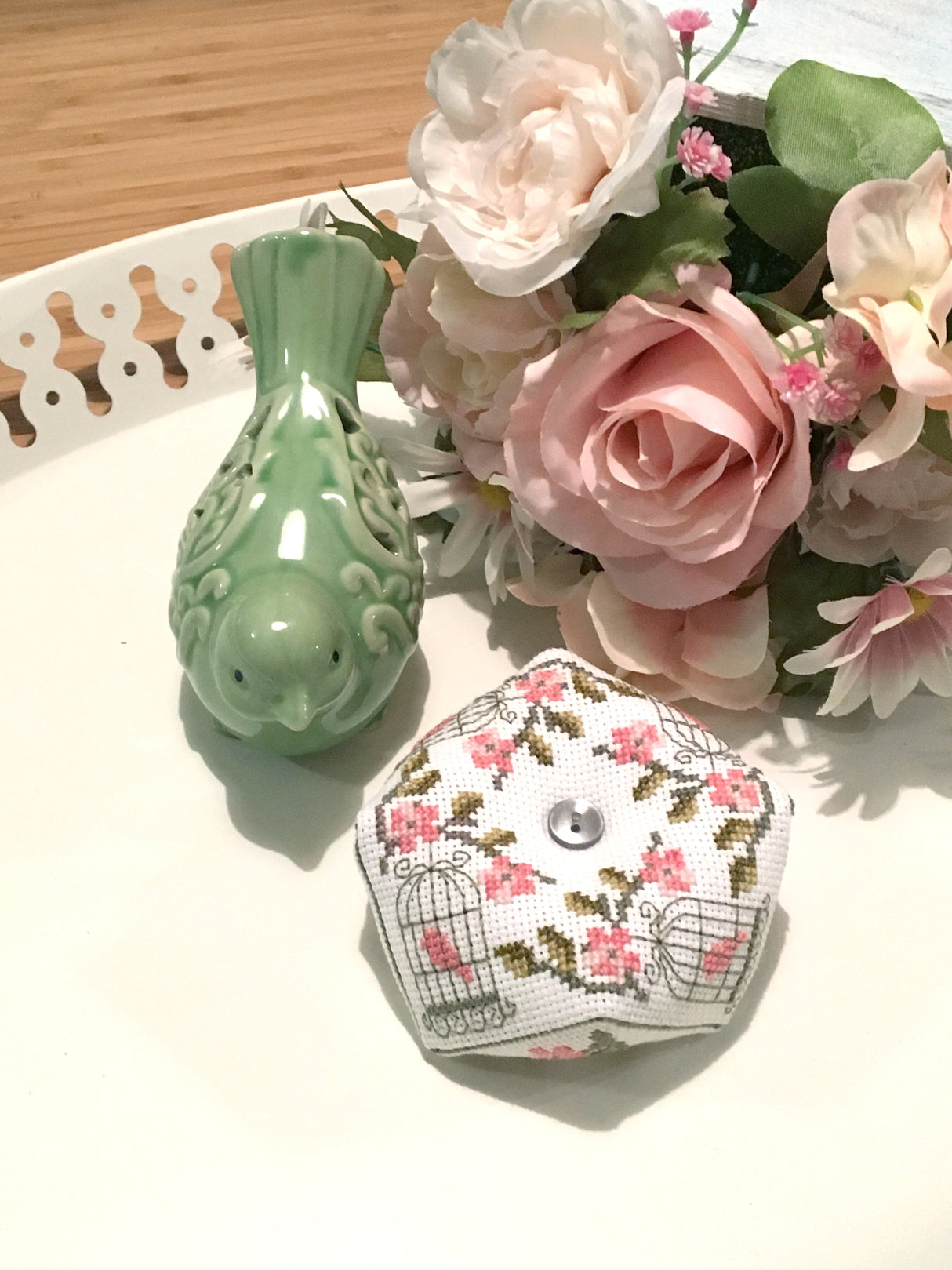 Modern Cross Stitch - Birdcage Biscornu - PDF Instant Download