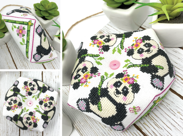 Panda with bamboo and flowers