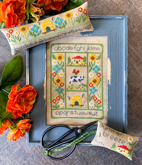 Autumn cow flowers house and bee hive