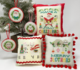Santa with banner sloth with ornaments and llama with presents and scarves