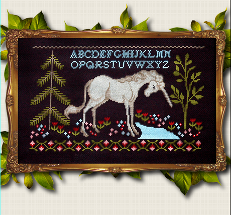 Unicorn in forest by river