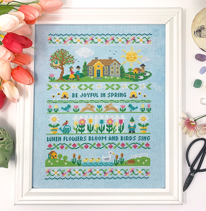 Flowers and house with spring motifs