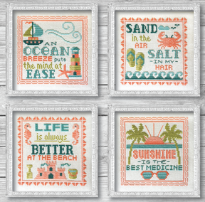 Four beach designs with ocean and summer motifs