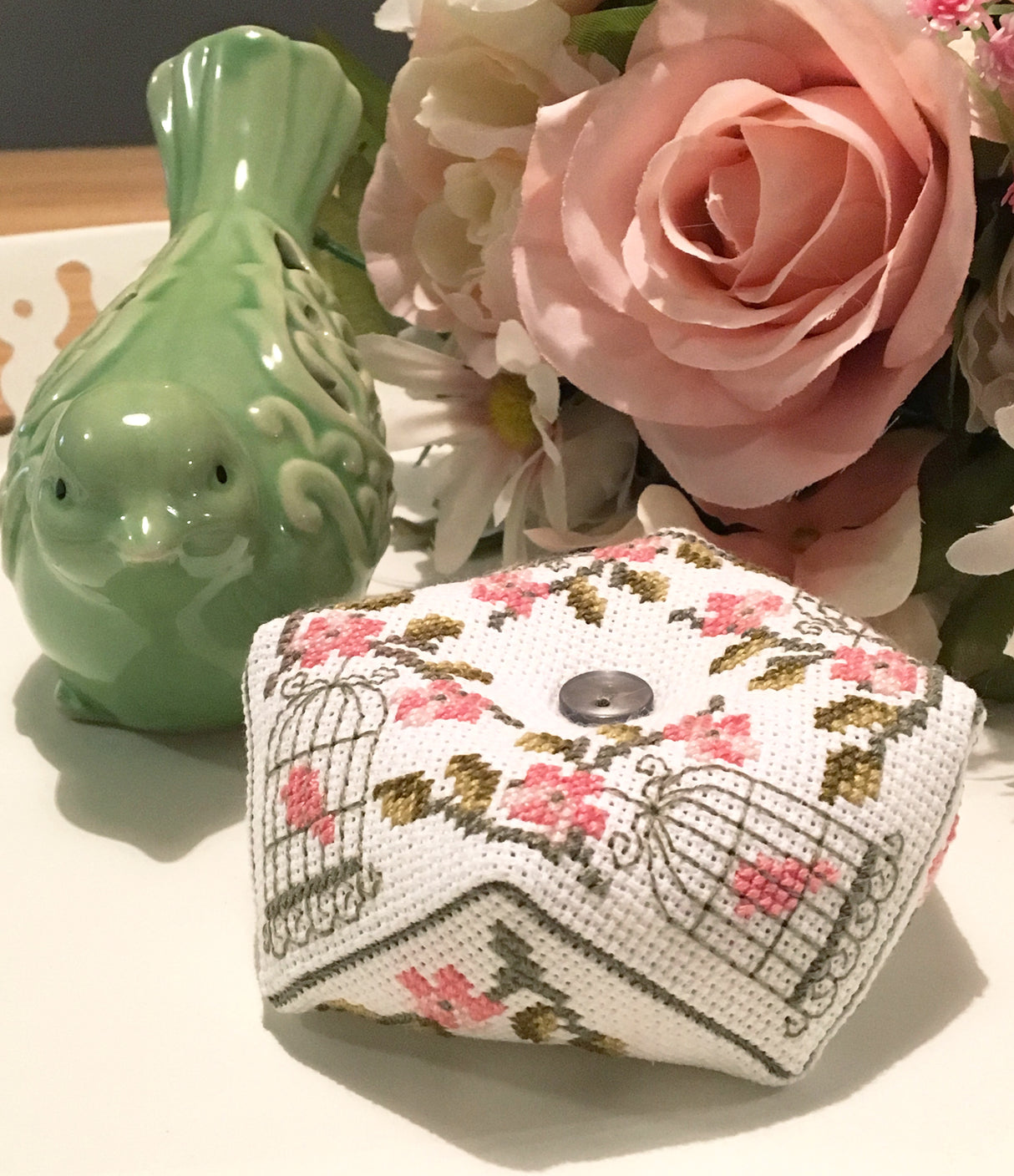 Modern Cross Stitch - Birdcage Biscornu - PDF Instant Download