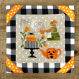 Chicken in dress with tea and Halloween cake