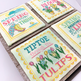 four sections of spring motifs of flowers and rain