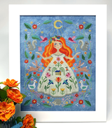 Woman with dress and animals and flowers